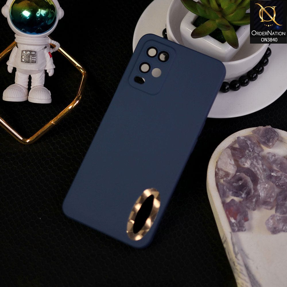 Oppo A54 4G Cover - Blue - Soft Silicone Camera Lense Protector Chrome Logo Hole Case