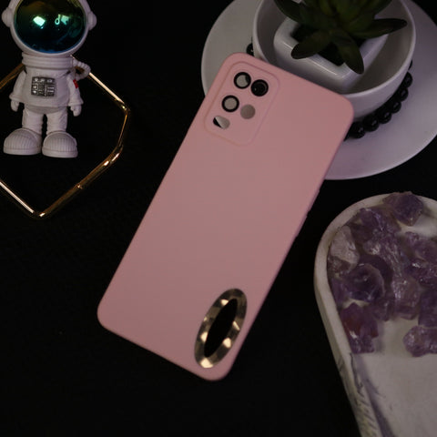 Oppo A54 4G Cover - Pink - Soft Silicone Camera Lense Protector Chrome Logo Hole Case
