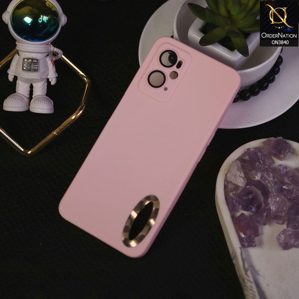 Oppo A76 Cover - Pink - Soft Silicone Camera Lense Protector Chrome Logo Hole Case