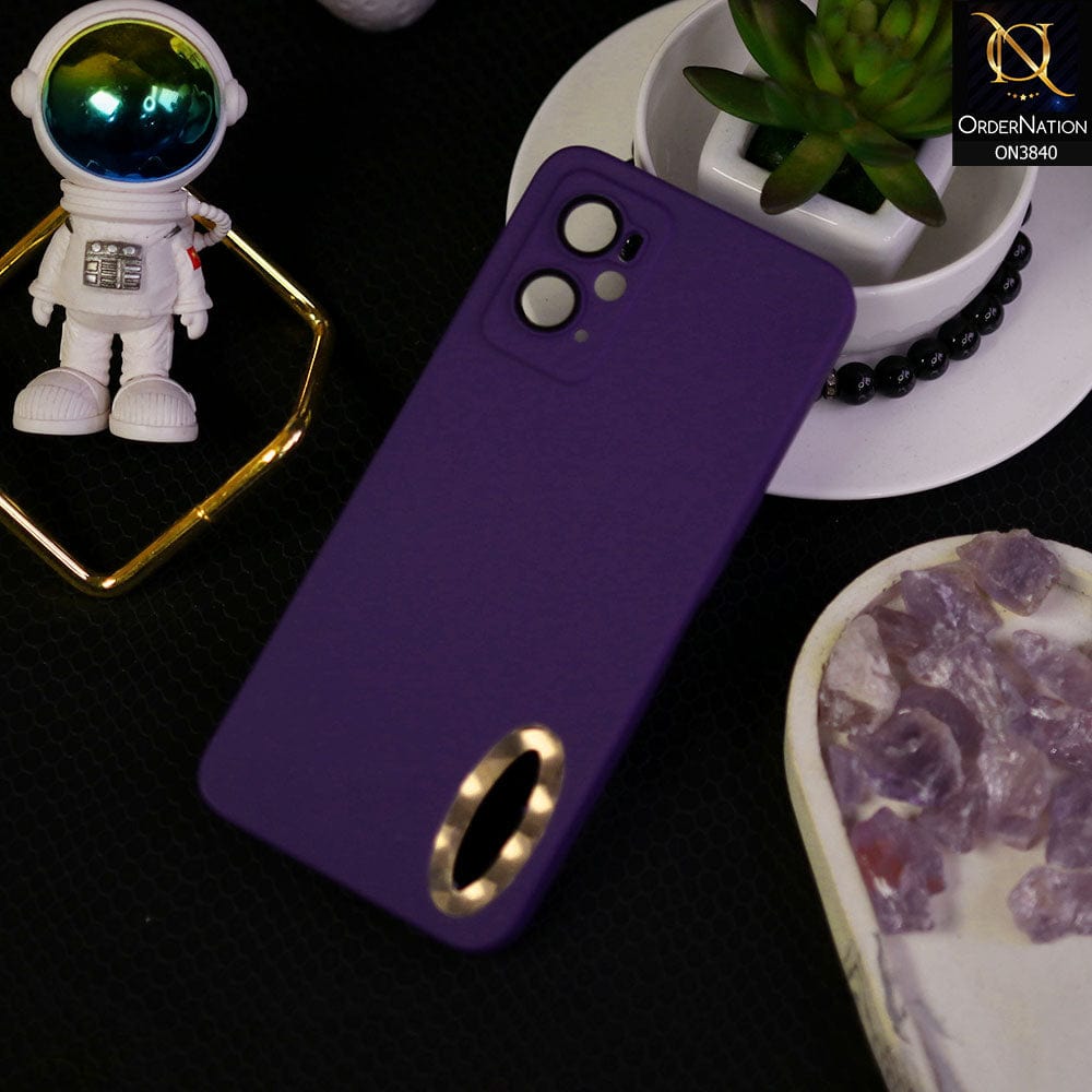 Oppo A76 Cover - Purple - Soft Silicone Camera Lense Protector Chrome Logo Hole Case