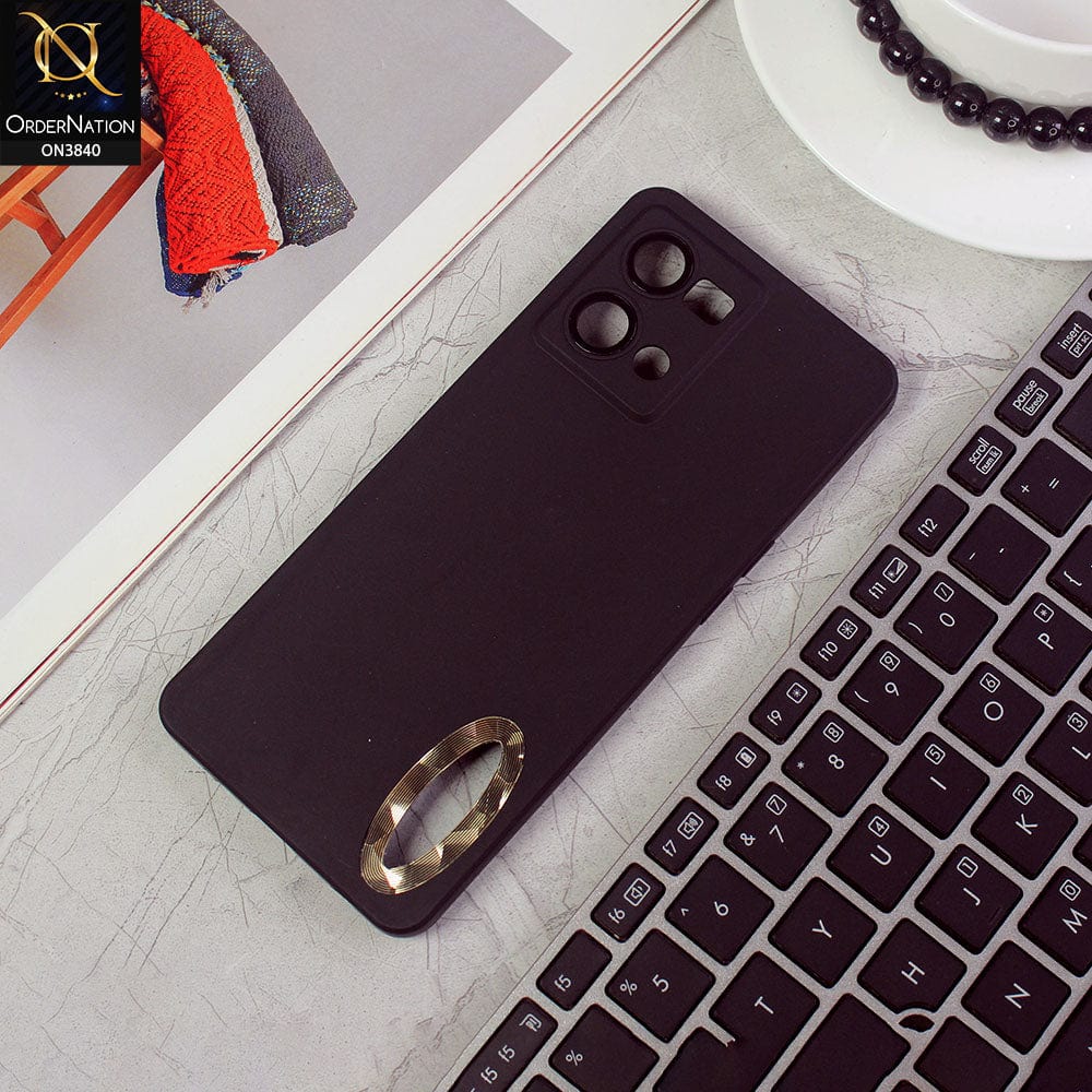 Oppo Reno 7 4G Cover - Black - Soft Silicone Camera Lense Protector Chrome Logo Hole Case