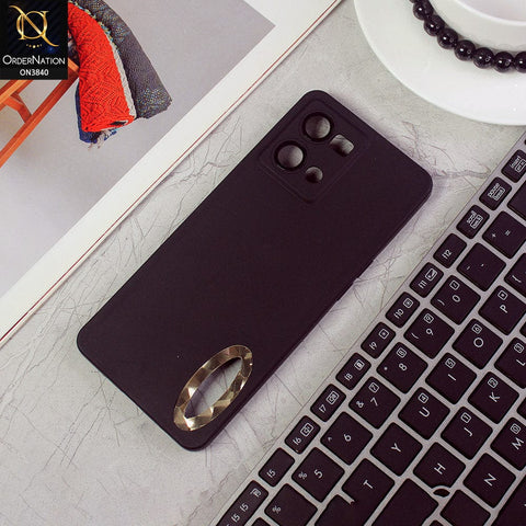 Oppo Reno 7 4G Cover - Black - Soft Silicone Camera Lense Protector Chrome Logo Hole Case
