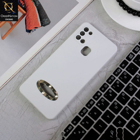 Samsung Galaxy A21s Cover - White - Soft Silicone Camera Lense Protector Chrome Logo Hole Case