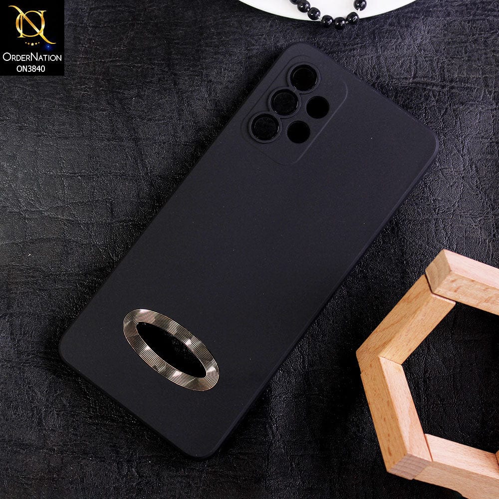 Samsung Galaxy A32 Cover - Black - Soft Silicone Camera Lense Protector Chrome Logo Hole Case