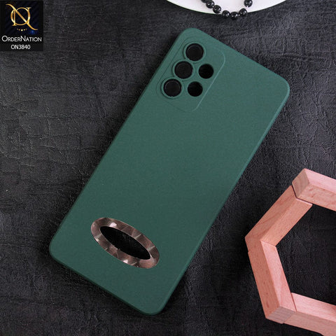 Samsung Galaxy A32 Cover - Dark Green - Soft Silicone Camera Lense Protector Chrome Logo Hole Case