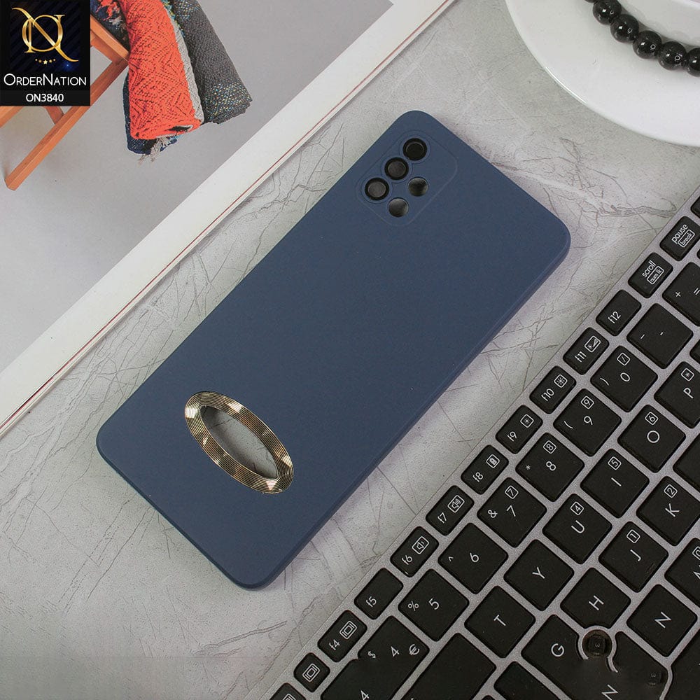 Samsung Galaxy A51 Cover - Blue - Soft Silicone Camera Lense Protector Chrome Logo Hole Case