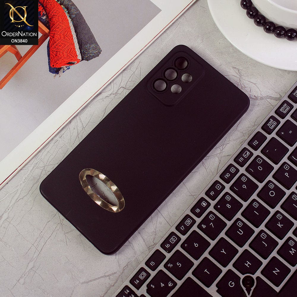 Samsung Galaxy A72 Cover - Black - Soft Silicone Camera Lense Protector Chrome Logo Hole Case