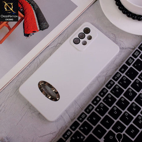 Samsung Galaxy A72 Cover - White - Soft Silicone Camera Lense Protector Chrome Logo Hole Case