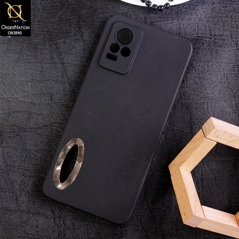 Vivo V21e Cover - Black - Soft Silicone Camera Lense Protector Chrome Logo Hole Case