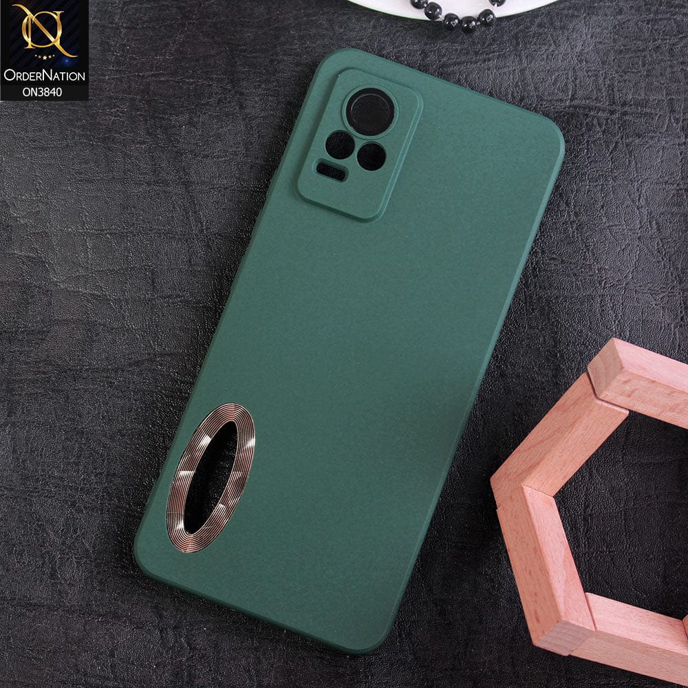 Vivo Y73 Cover - Dark Green - Soft Silicone Camera Lense Protector Chrome Logo Hole Case