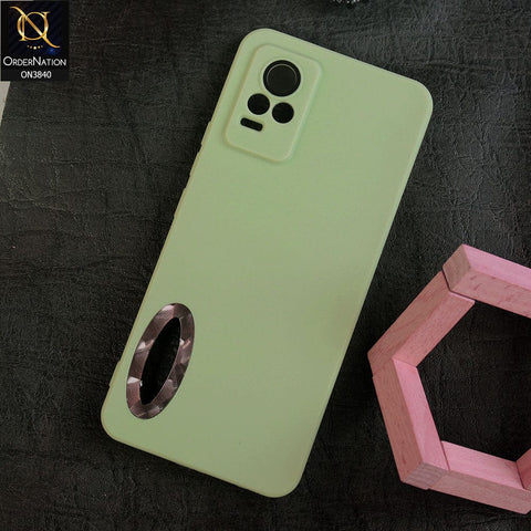 Vivo V21e Cover - Light Green - Soft Silicone Camera Lense Protector Chrome Logo Hole Case