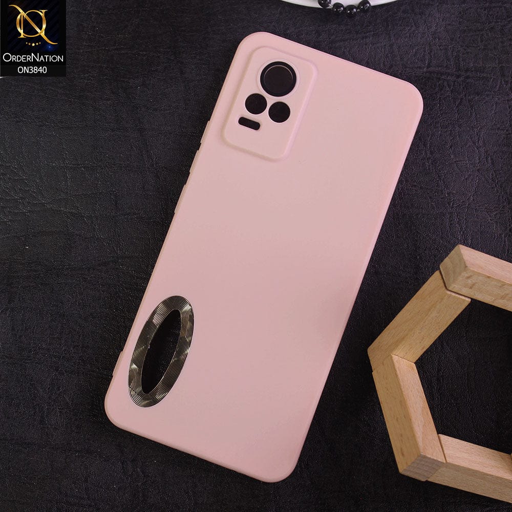 Vivo V21e Cover - Pink - Soft Silicone Camera Lense Protector Chrome Logo Hole Case