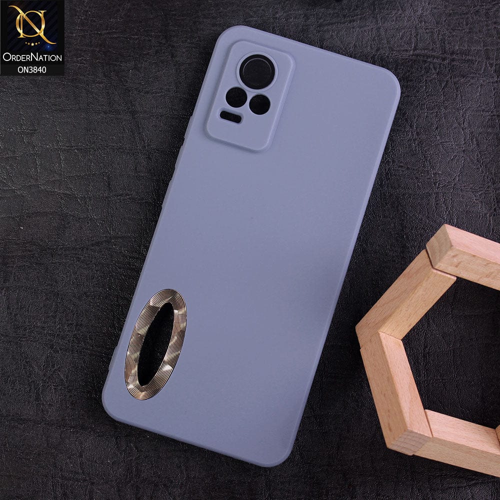 Vivo V21e Cover - Stone Blue - Soft Silicone Camera Lense Protector Chrome Logo Hole Case