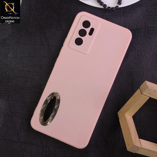 Vivo S10e Cover - Pink - Soft Silicone Camera Lense Protector Chrome Logo Hole Case
