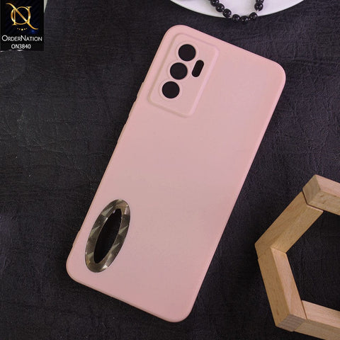 Vivo S10e Cover - Pink - Soft Silicone Camera Lense Protector Chrome Logo Hole Case