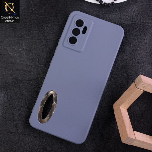 Vivo V23e Cover - Stone Blue - Soft Silicone Camera Lense Protector Chrome Logo Hole Case