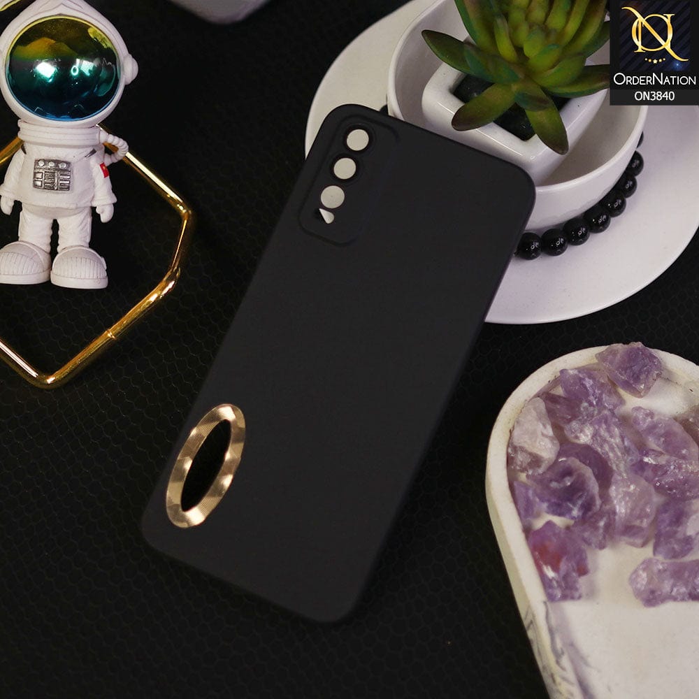 Vivo Y20i Cover - Black - Soft Silicone Camera Lense Protector Chrome Logo Hole Case