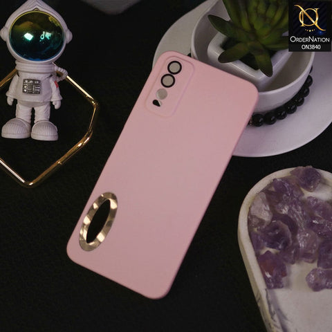 Vivo Y20i Cover - Pink - Soft Silicone Camera Lense Protector Chrome Logo Hole Case