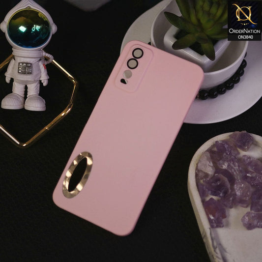 Vivo Y20T Cover - Pink - Soft Silicone Camera Lense Protector Chrome Logo Hole Case