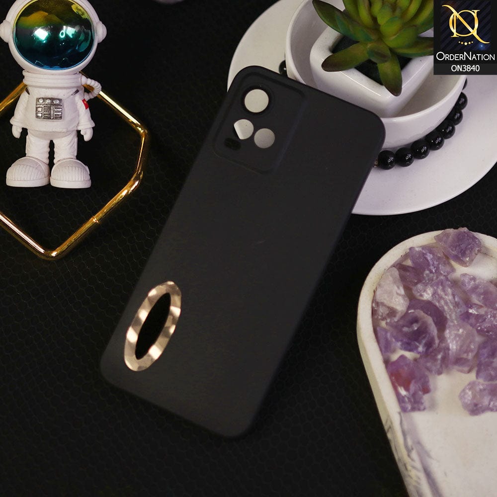 Vivo Y21 Cover - Black - Soft Silicone Camera Lense Protector Chrome Logo Hole Case