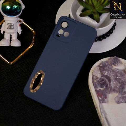 Vivo Y21e Cover - Blue - Soft Silicone Camera Lense Protector Chrome Logo Hole Case