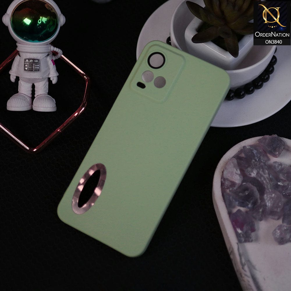 Vivo Y21 Cover - Light Green - Soft Silicone Camera Lense Protector Chrome Logo Hole Case