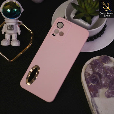 Vivo Y33t Cover - Pink - Soft Silicone Camera Lense Protector Chrome Logo Hole Case