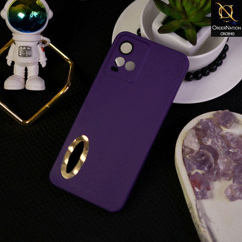 Vivo Y33t Cover - Purple - Soft Silicone Camera Lense Protector Chrome Logo Hole Case