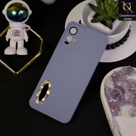 Vivo Y21s Cover - Stone Blue - Soft Silicone Camera Lense Protector Chrome Logo Hole Case