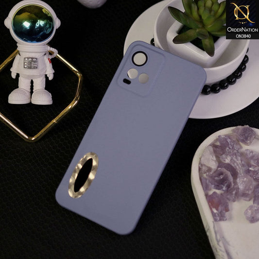 Vivo Y21 Cover - Stone Blue - Soft Silicone Camera Lense Protector Chrome Logo Hole Case