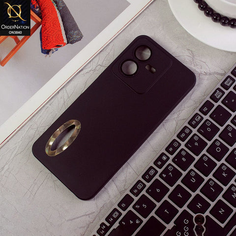 Vivo Y22s Cover - Black - Soft Silicone Camera Lense Protector Chrome Logo Hole Case
