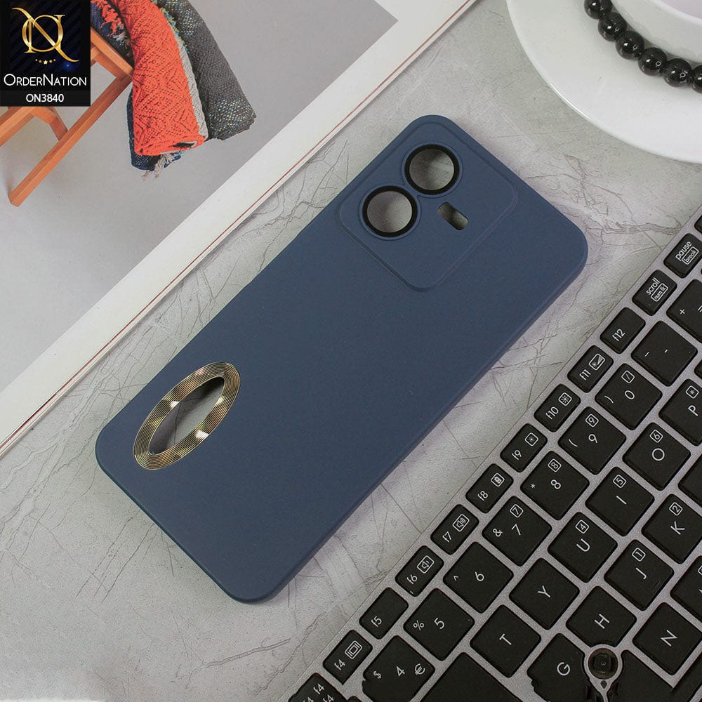 Vivo Y22 Cover - Blue - Soft Silicone Camera Lense Protector Chrome Logo Hole Case
