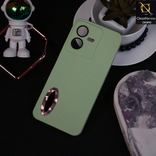 Vivo Y22s Cover - Light Green - Soft Silicone Camera Lense Protector Chrome Logo Hole Case