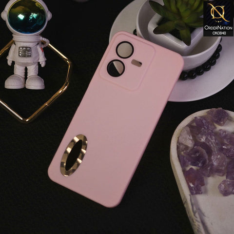 Vivo Y22s Cover - Pink - Soft Silicone Camera Lense Protector Chrome Logo Hole Case