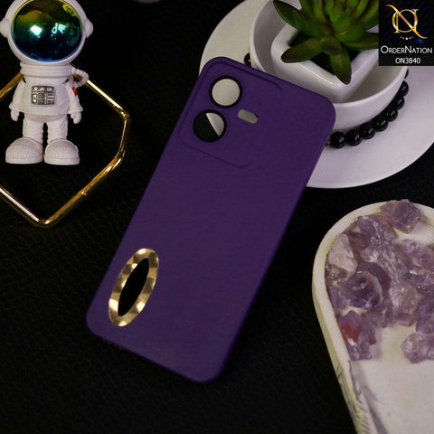 Vivo Y22s Cover - Purple - Soft Silicone Camera Lense Protector Chrome Logo Hole Case