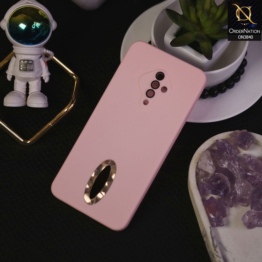 Vivo Y51 (2020 September) Cover - Pink - Soft Silicone Camera Lense Protector Chrome Logo Hole Case