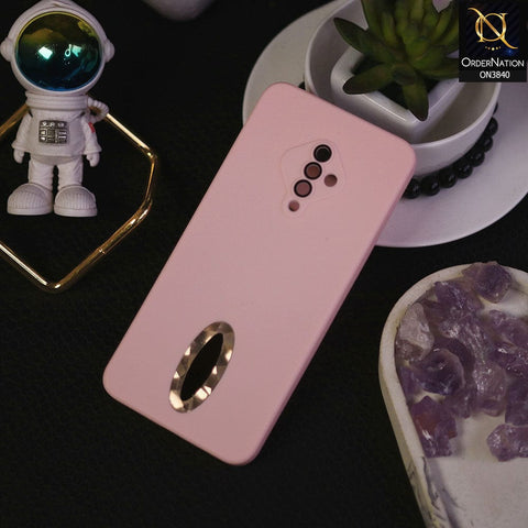 Vivo S1 Pro Cover - Pink - Soft Silicone Camera Lense Protector Chrome Logo Hole Case