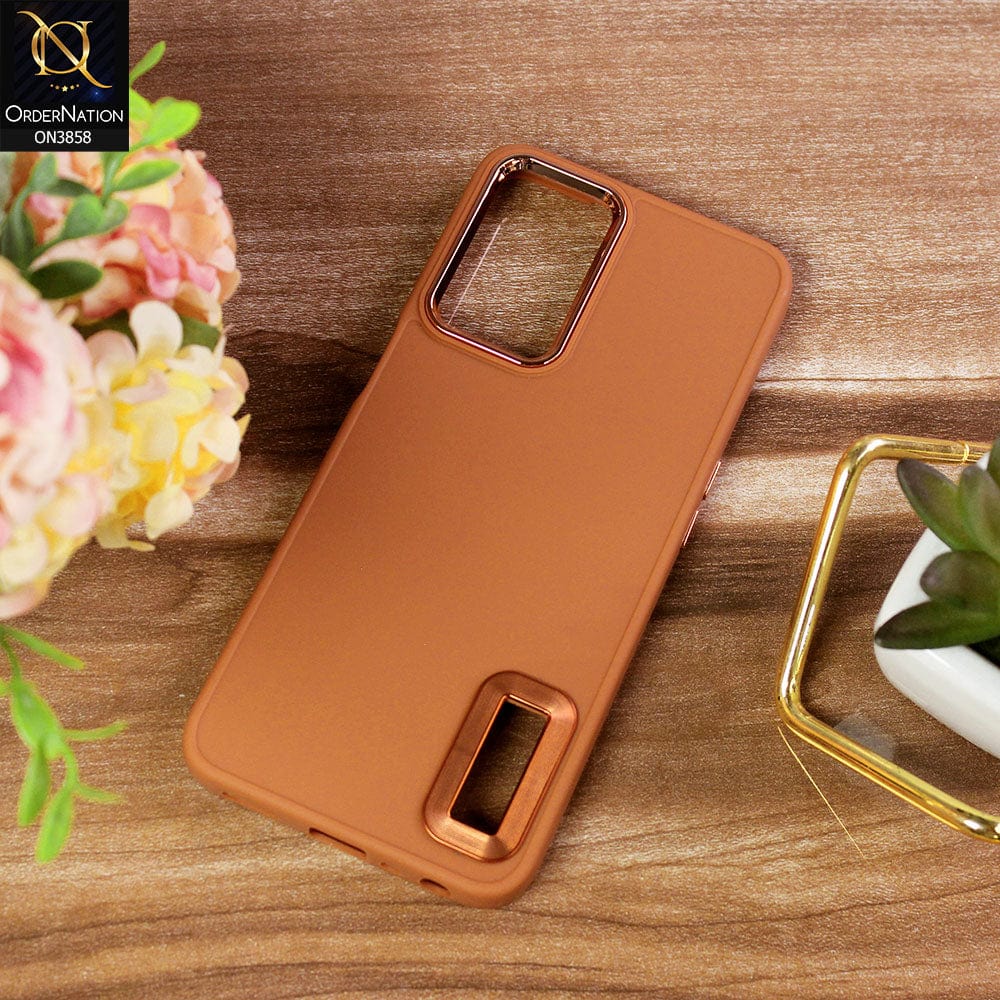 Oppo A54 4G Cover - Brown - New Soft Silicone Electroplating Camera Ring Chrome Logo Hole Case
