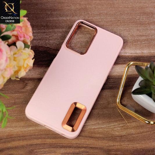 Oppo A54 4G Cover - Pink - New Soft Silicone Electroplating Camera Ring Chrome Logo Hole Case