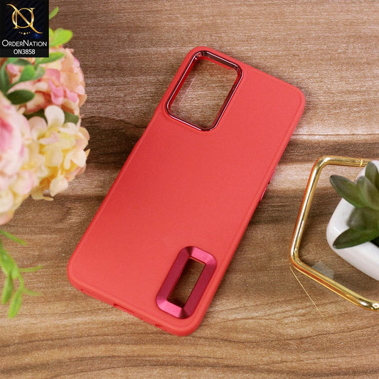 Oppo A54 4G Cover - Red - New Soft Silicone Electroplating Camera Ring Chrome Logo Hole Case