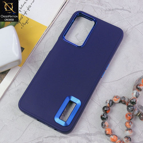Oppo A54 4G Cover - Blue - New Soft Silicone Electroplating Camera Ring Chrome Logo Hole Case