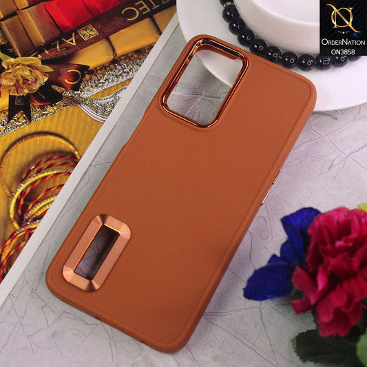 Oppo A76 Cover - Brown - New Soft Silicone Electroplating Camera Ring Chrome Logo Hole Case