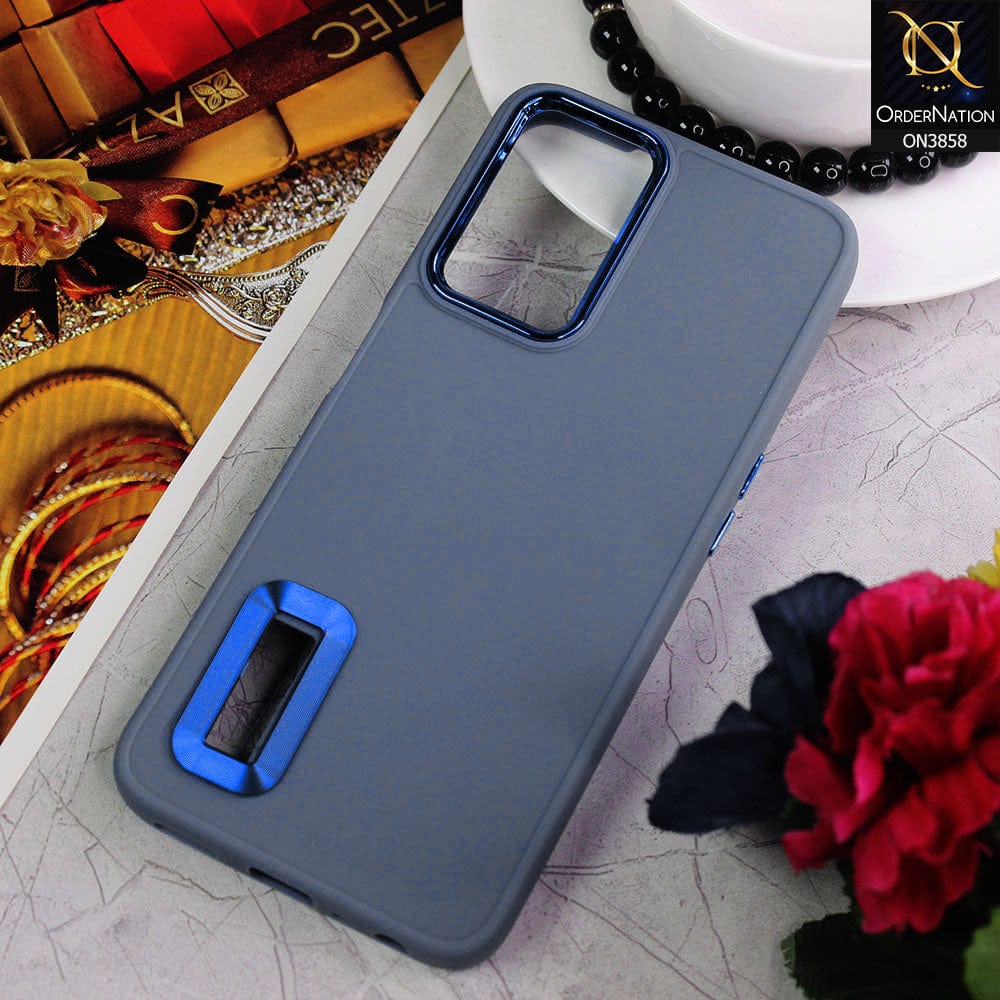 Oppo A36 Cover - Stone Blue - New Soft Silicone Electroplating Camera Ring Chrome Logo Hole Case