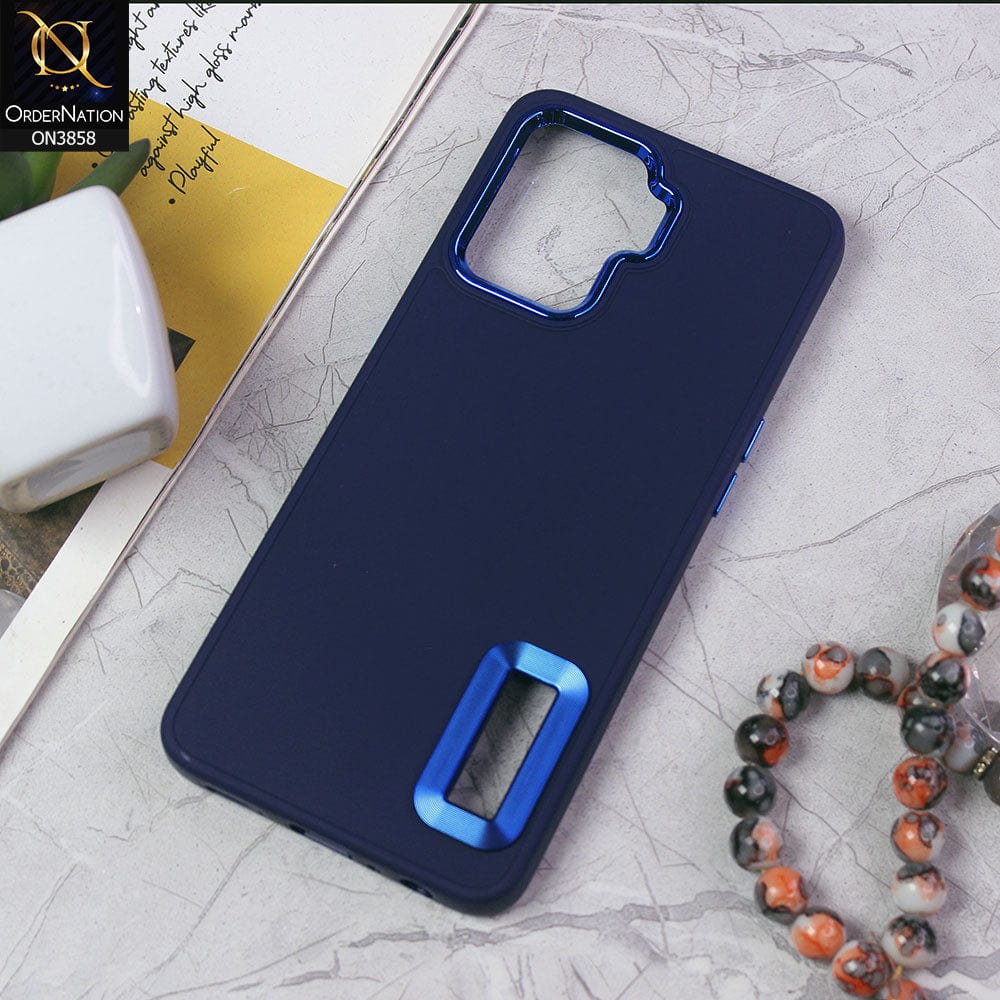 Oppo A94 Cover - Blue - New Soft Silicone Electroplating Camera Ring Chrome Logo Hole Case