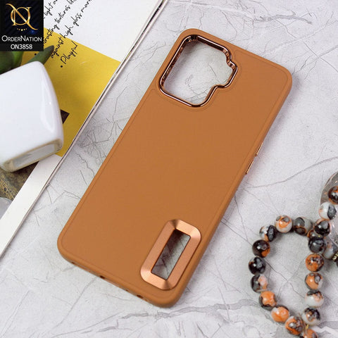 Oppo A94 Cover - Brown - New Soft Silicone Electroplating Camera Ring Chrome Logo Hole Case