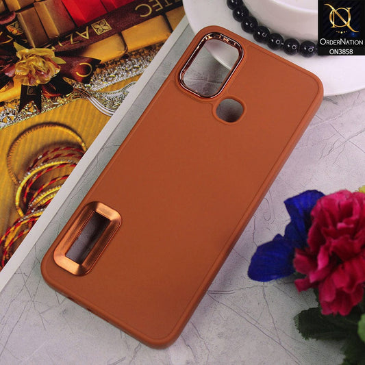 Infinix Hot 11 Play Cover - Brown - New Soft Silicone Electroplating Camera Ring Chrome Logo Hole Case