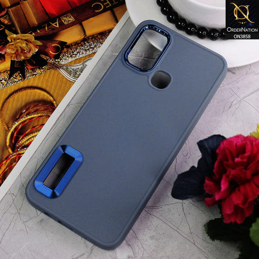 Infinix Hot 10 Play Cover - Stone Blue - New Soft Silicone Electroplating Camera Ring Chrome Logo Hole Case