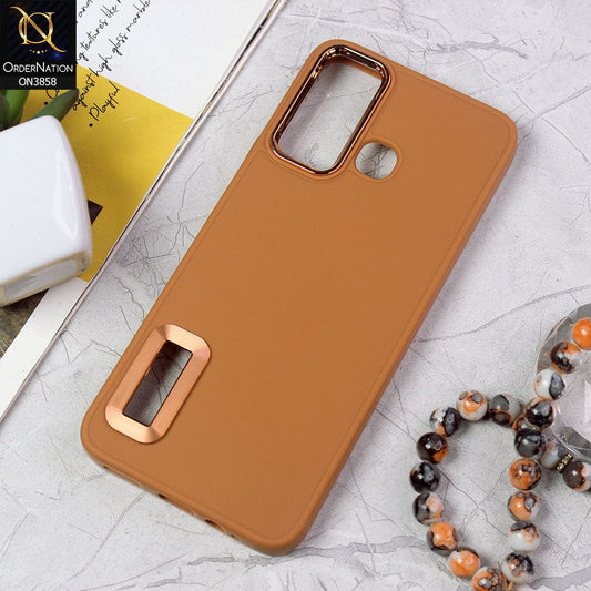 Infinix Hot 12 Play Cover - Brown - New Soft Silicone Electroplating Camera Ring Chrome Logo Hole Case