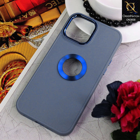 iPhone 14 Pro Max Cover - Stone Blue - New Soft Silicone Electroplating Camera Ring Chrome Logo Hole Case