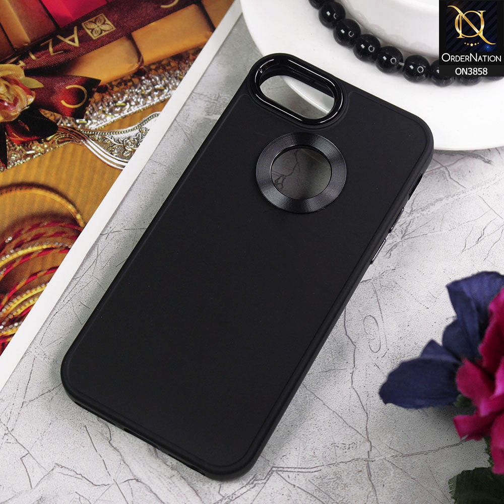 iPhone SE 2020 Cover - Black - New Soft Silicone Electroplating Camera Ring Chrome Logo Hole Case